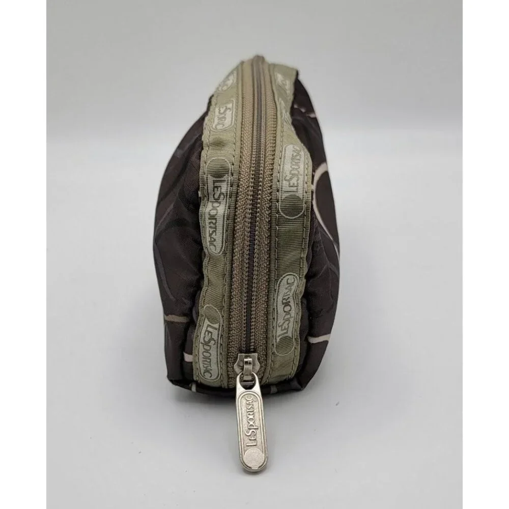 LeSportsac Zippered Cosmetic Pouch / Small Travel Bag – Brown & Olive Abstract P - Picture 2 of 8